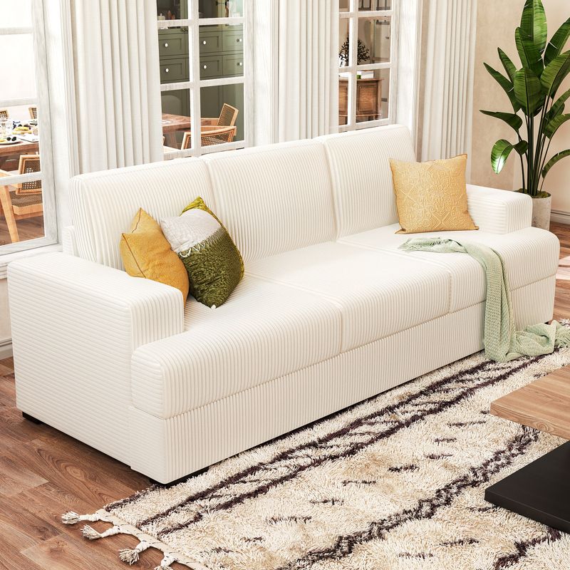 AMERLIFE 89" Comfy Couch with Deep Seat& Wood Legs, 3 Seater Upholstered Sofa for Living Room(White)