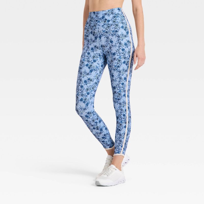 Women's Floral Print High-Rise Piped Leggings - JoyLab™ Blue XXS