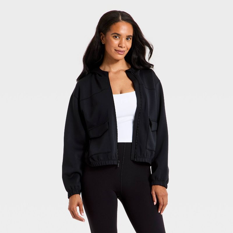 Women's Airy Sleek Full Zip Scuba Hooded Jacket - All in Motion™ Black M