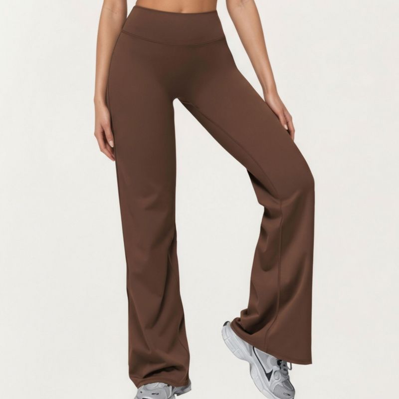 Anna-Kaci Active Women's High Waist Flare Yoga Pants with Stretch Fabric and Smooth Compression Fit - Large, Brown