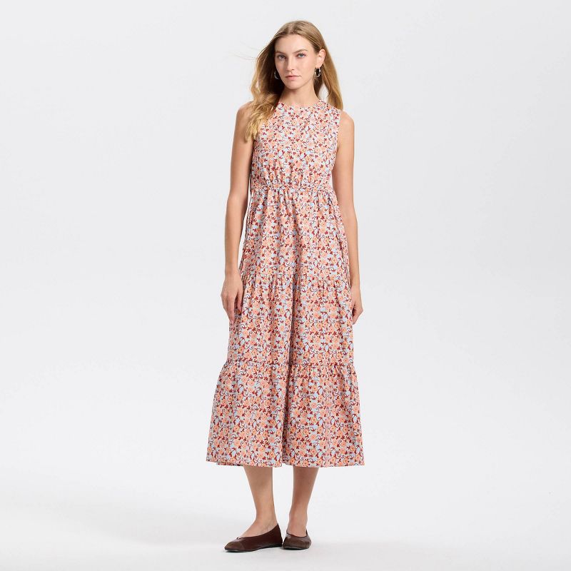 Women's Sleeveless Tiered Maxi A-Line Dress - Universal Thread™ Blue/Orange Floral XS