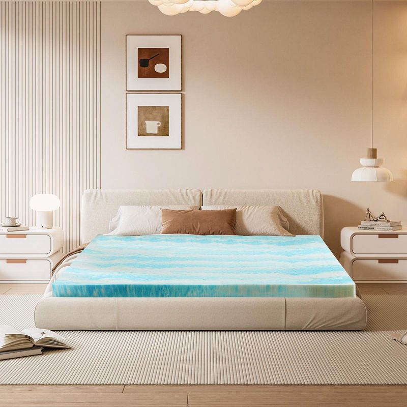 Okak Modern 4Inches Thickened Memory Foam Mattress Protector with Cooling Gel,Breathable Comfort Mattress Topper for Pressure Relief,Queen