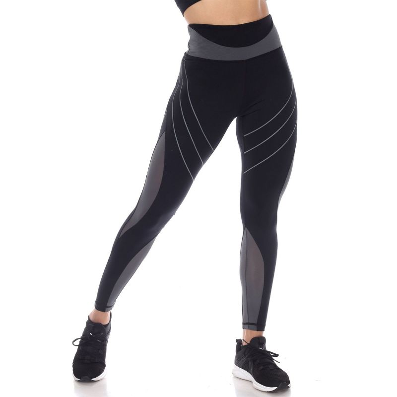 Women's High-Waist Reflective Piping Fitness Leggings Black Small - White Mark