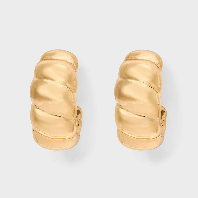 Chunky Ribbed Hoop Earrings - A New Day™ Gold