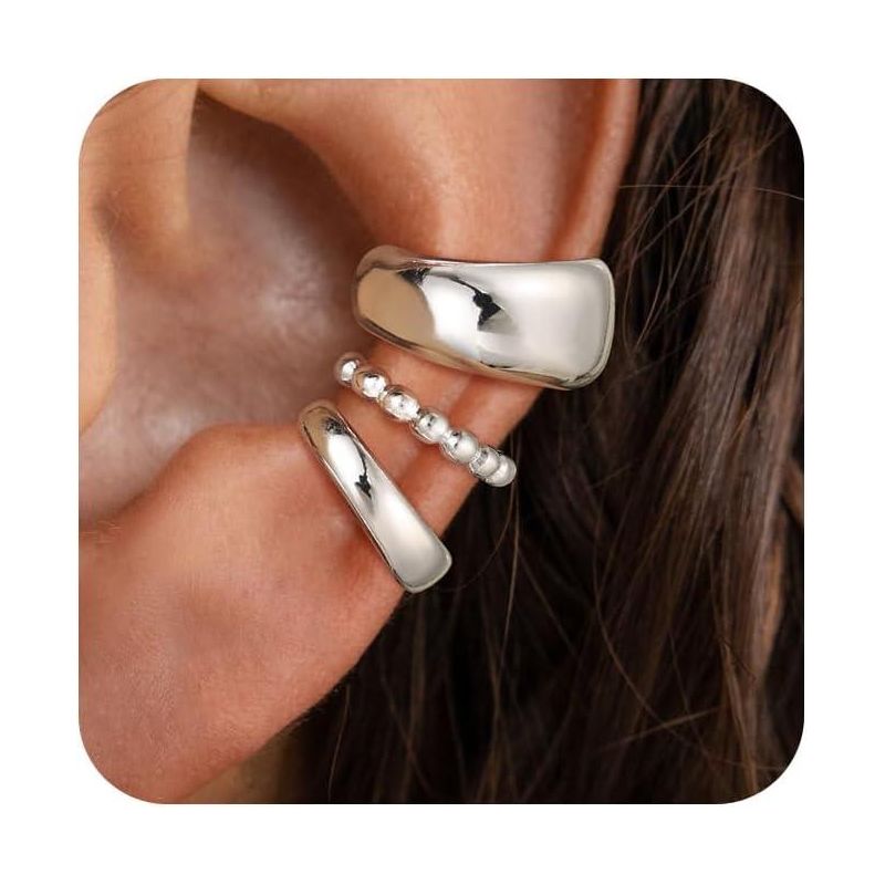 14K gold-plated ear clip set, exquisite clip-on ear cuffs, fashionable, fade-resistant, hypoallergenic jewelry gift. silver style 4 1*0.4