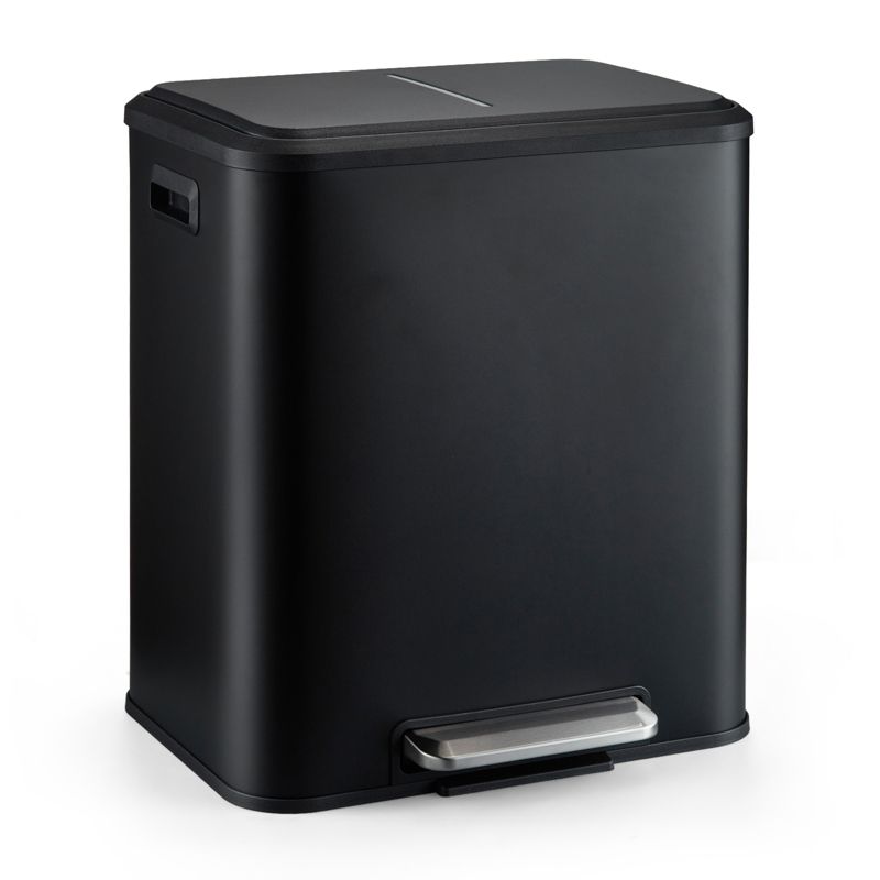2 x 4 Gal (2 x 15L) Trash Can, Stainless Steel Dual Compartment Step-On Recycling Bin