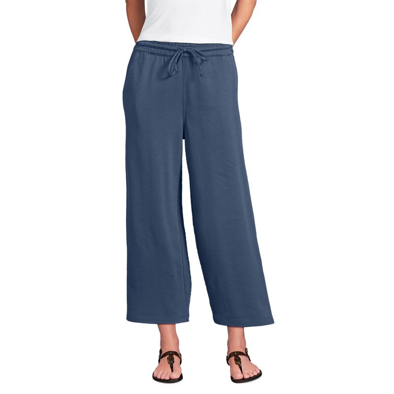 Lands' End Women's Petite Sport Knit Elastic Waist Wide Leg Crop Pants - Large - Nightfall Blue