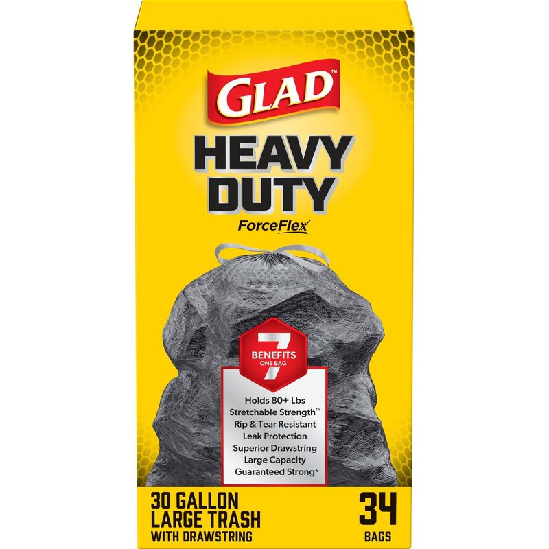 Glad ForceFlex Large Drawstring Black Trash Bags - 30gal/34ct