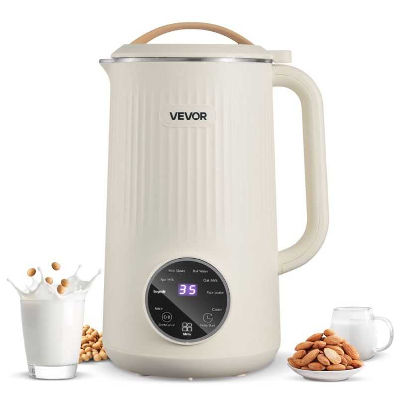 VEVOR 8-in-1 Nut Milk Maker, 34oz Soy Milk Machine with 180W Blending, Self-Cleaning, 12-Hour Delay for Oat, Nut, Juice, Rice Cereal, Smoothies