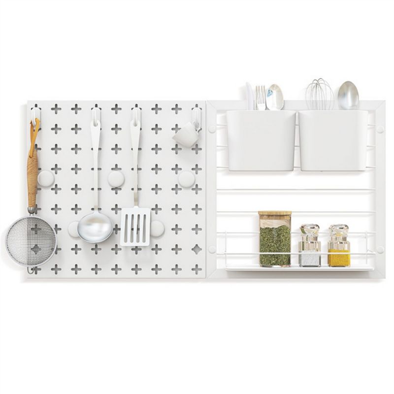 SEVOBAL Kitchen Storage Pegboard Combination Kit with Storage Rack and Containers for Kitchen Organization, White, 12.85"*12.85"*1.12"