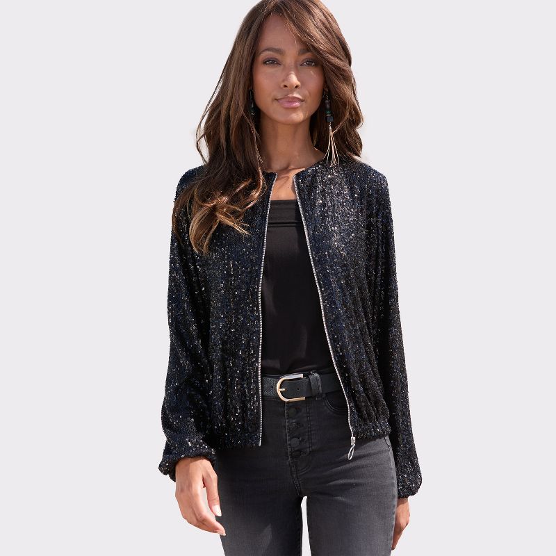Women's Sequin Bomber Jacket - LASCANA - Black Solid 4