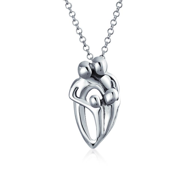 Bling Jewelry Mother Day Loving Family Father, Mother, Child Pendant Necklace .925 Sterling Silver