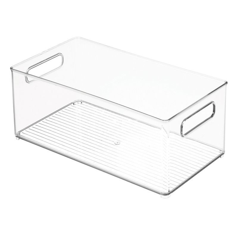 iDESIGN Kitchen Binz Plastic Deep Stackable Organizer with Handle: Clear Kitchen Cabinet Storage, 14.5" x 8" x 6"