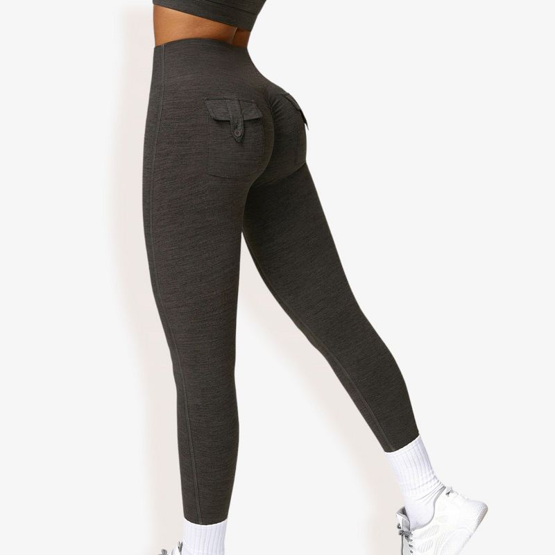 Anna-Kaci Active Women's High Waist Seamless Soft Leggings with Back Pocket Detail - Medium, Black