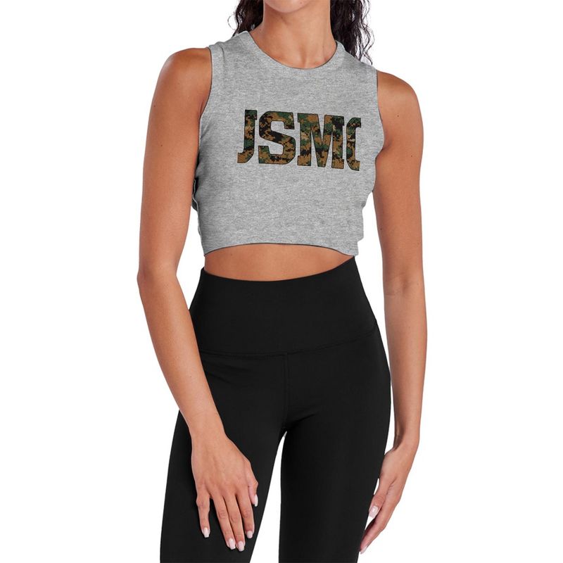Women's US Marine Corps Usmc Camo Fill Sleeveless Crop Top Tank Athletic Heather X Large