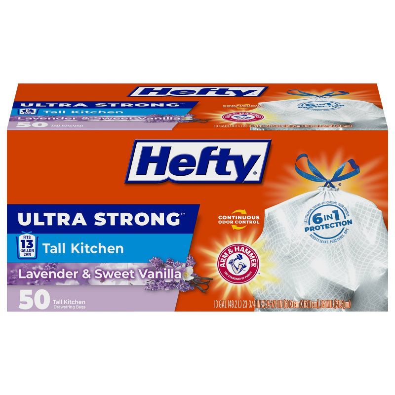 Hefty Ultra Strong Lavender & Sweet Vanilla Tall Kitchen Drawstring Trash Bags - 13gal/50ct