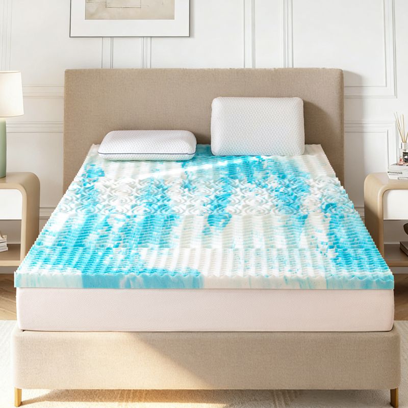 Dyonery Gel-Infused Memory Foam Mattress Topper - Full Size with Blue Cover