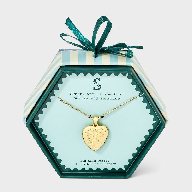 14K Gold Dipped Valentines Heart Charm S Initial Necklace - A New Day™ Gold
