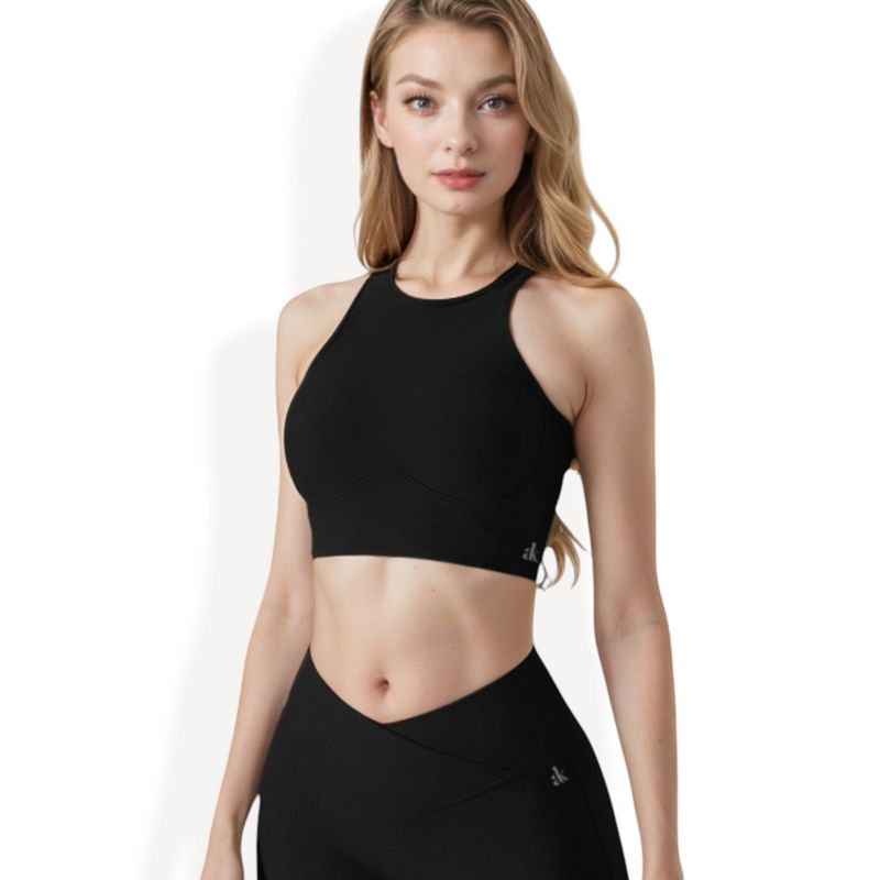 Anna-Kaci Active Women's Ribbed Racerback Athletic Fit Sports Bra - Medium, Black