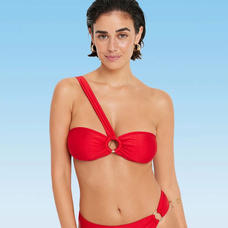 Women's O-Ring Bandeau Bikini Swimsuit Top Bra Sizing - LSCN by LASCANA - Red Solid 32C/D