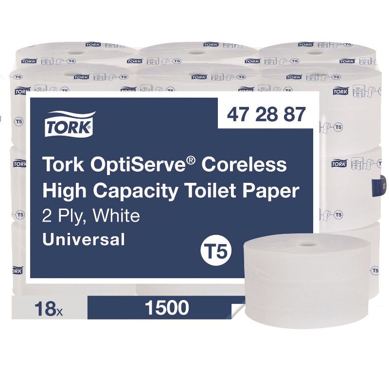 Tork OptiServe High-Capacity Coreless Toilet Paper, 2-Ply, White, 1,500 Sheets/Roll, 18 Rolls/Carton