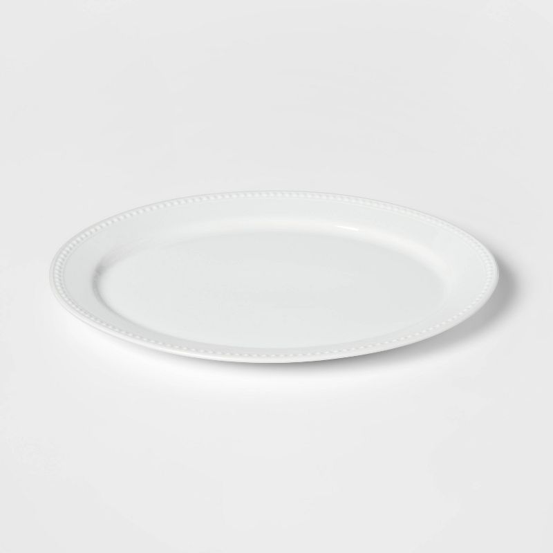 15" x 12" Ceramic Oval Beaded Platter White - Threshold™: Porcelain Serveware, Dishwasher & Microwave Safe