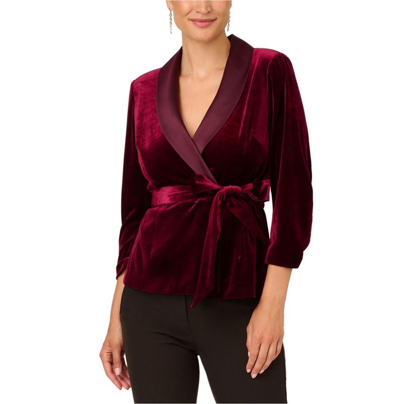 Adrianna Papell Womens Belted Blazer Jacket, darkpurple, 12