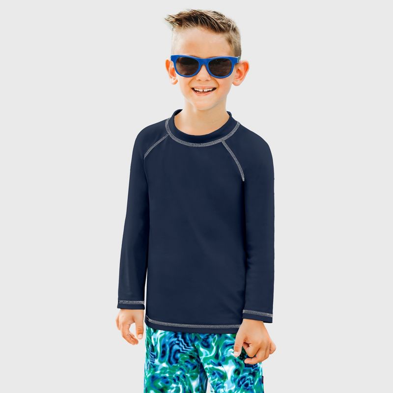 City Threads Boys UPF 50+ Long Sleeve Rashguard - USA-Made, Navy Blue, 9-12M