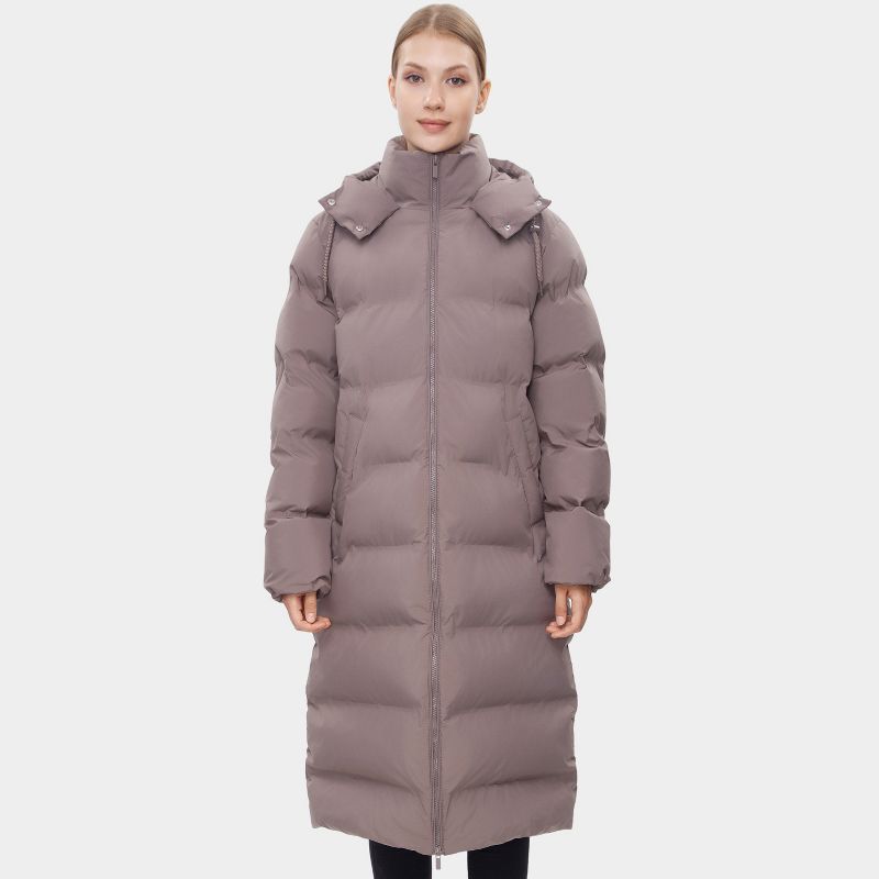 Rokka&Rolla Women's Long Seamless Puffer Coat Below Knee Maxi Jacket-Stone, size XX Large