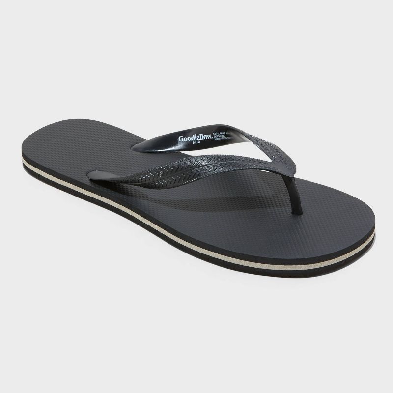 Men's Brent Flip Flop Sandals - Goodfellow & Co™ Black L: Slip-On, Non-Marking Sole, Open Toe