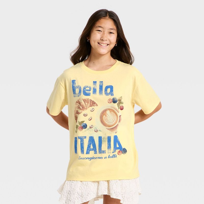 Girls' 'Bella Italia' Oversized Graphic T-Shirt - art class™ Yellow M