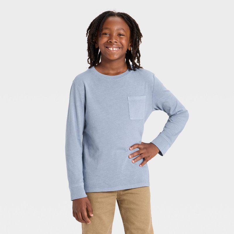 Boys' Long Sleeve Washed Pocket T-Shirt - Cat & Jack™ Light Blue M