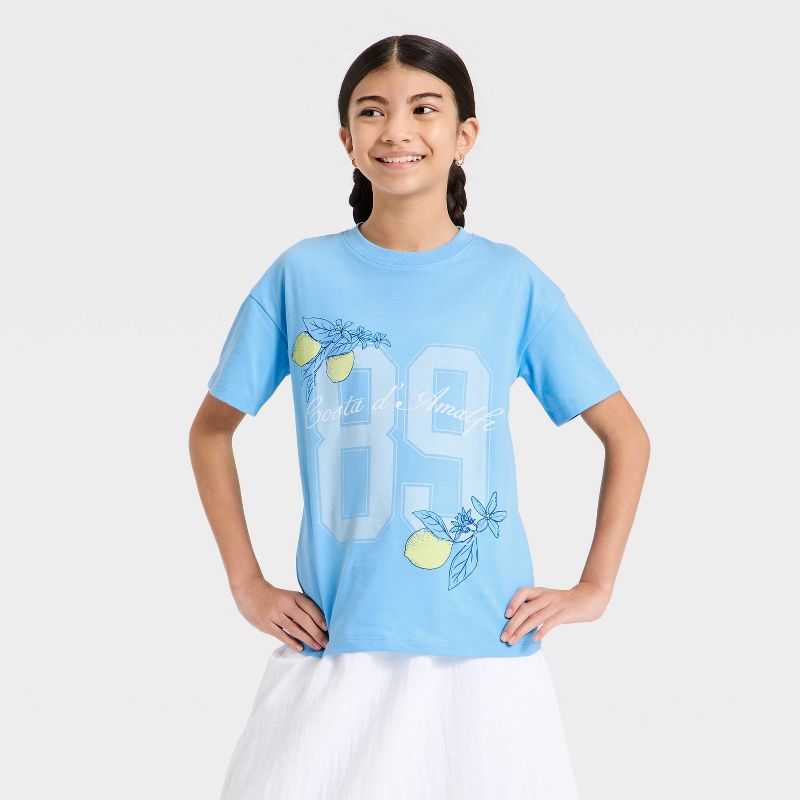 Girls' Short Sleeve Oversized 'Amalfi' Graphic T-Shirt - Cat & Jack™ Blue XL Plus