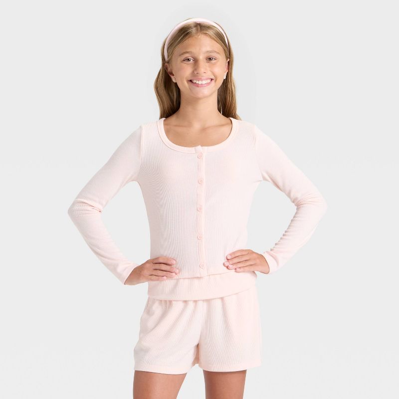 Girls' Long Sleeve Cozy Rib-Knit Cardigan - art class™ Pink S