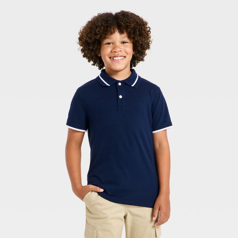 Boys' Short Sleeve Tipping Polo Shirt - Cat & Jack™ Navy Blue M