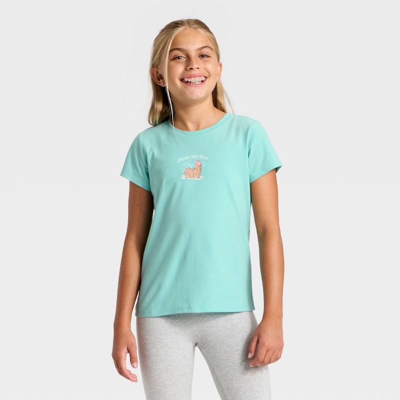 Girls' Short Sleeve 'Ski Dog' Graphic T-Shirt - Cat & Jack™ Aqua Green S