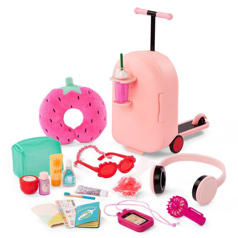 Our Generation Packed for Adventures Pink Luggage Scooter Suitcase & Accessories Set for 18" Dolls: 20-Piece Travel Set