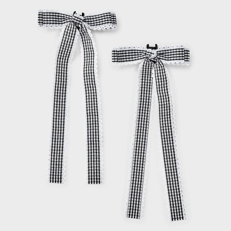 Girls' 2pk Gingham Bow Claw Clip Set - art class™ Black/White: Classic Pattern Hair Styling Accessory, All Hair Types