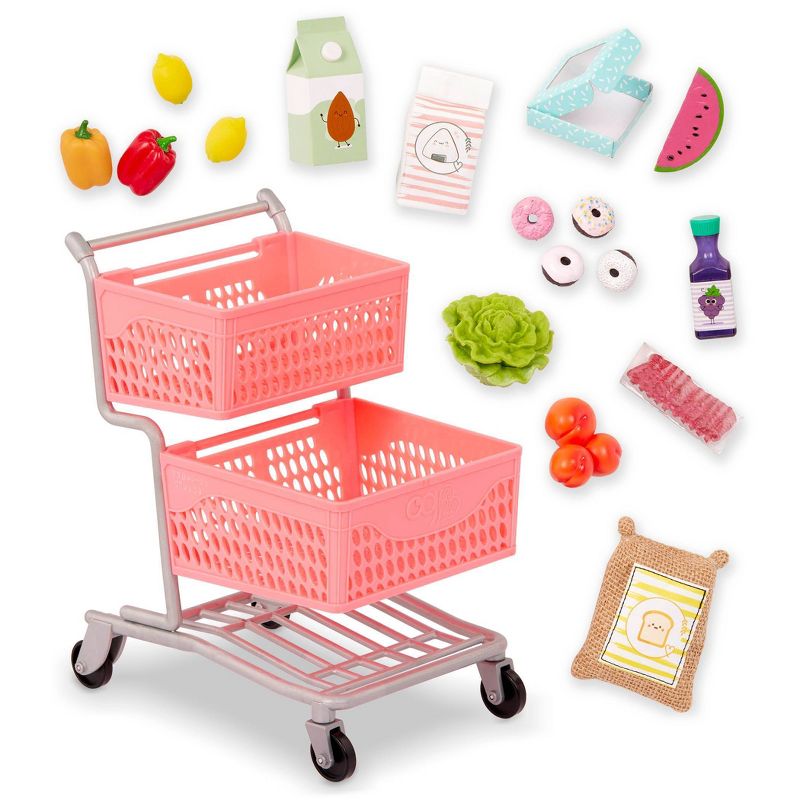 Our Generation Supermarket Play Pink Grocery Shopping Cart & Food Accessory Set for 18'' Dolls