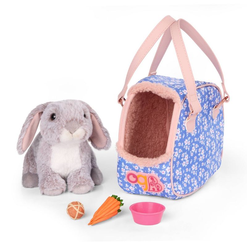 Our Generation Hop In Bunny Carrier & Pet Rabbit Plush Accessory Set for 18" Dolls
