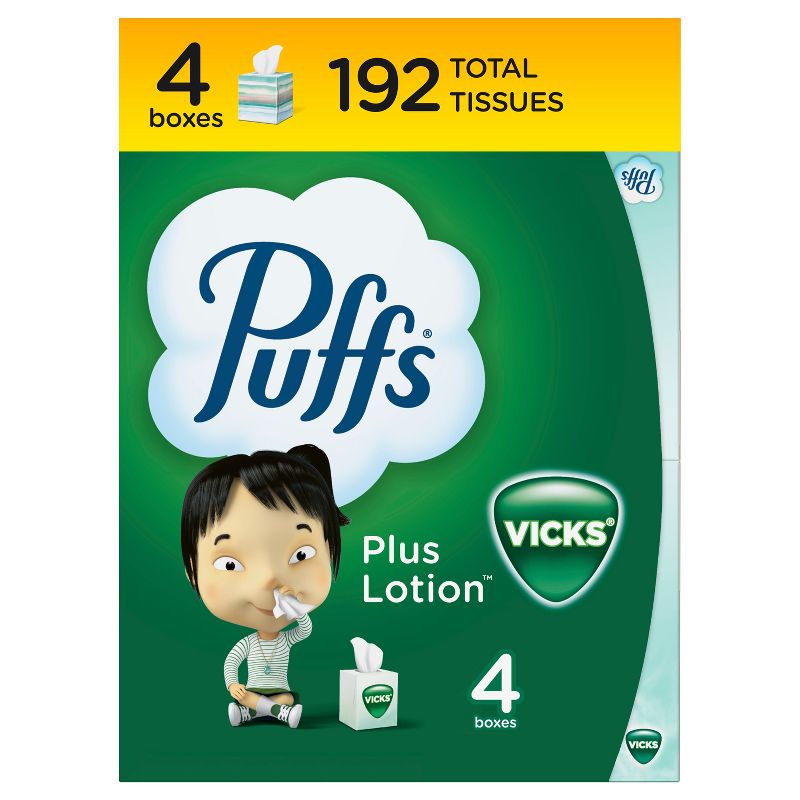 Puffs Plus Lotion with Scent of VICKS Facial Tissue - 4pk/192ct