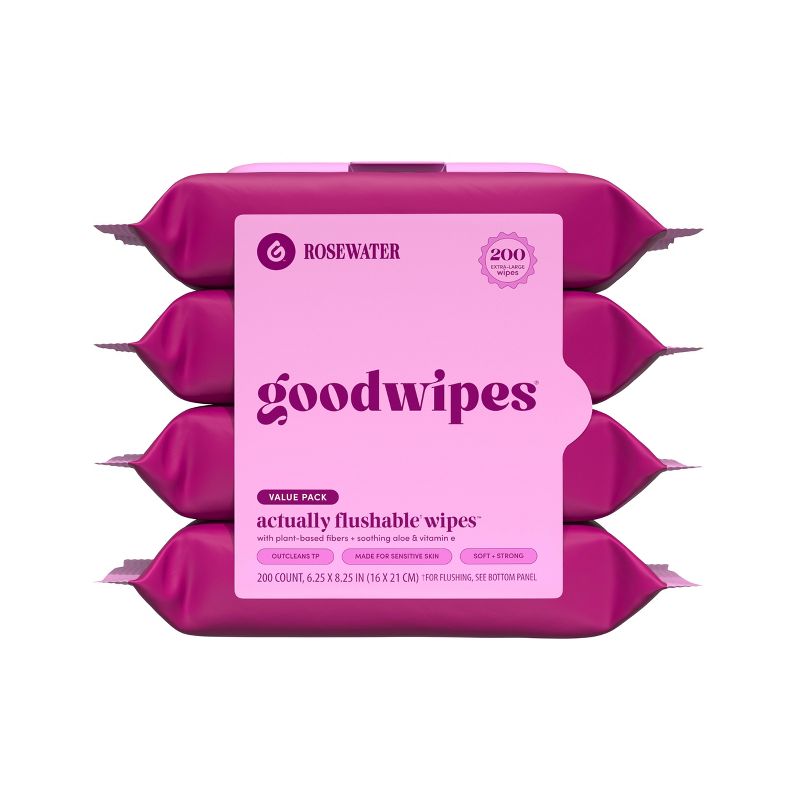Goodwipes Flushable Personal Wipes - Rosewater - 50ct/4pk