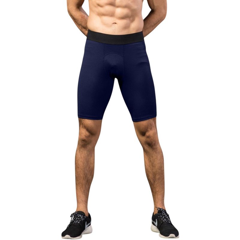 Anna-Kaci Active Men's Padded Compression Cycling Shorts with Wide Waistband and Mid-Thigh Length - Large, Navy