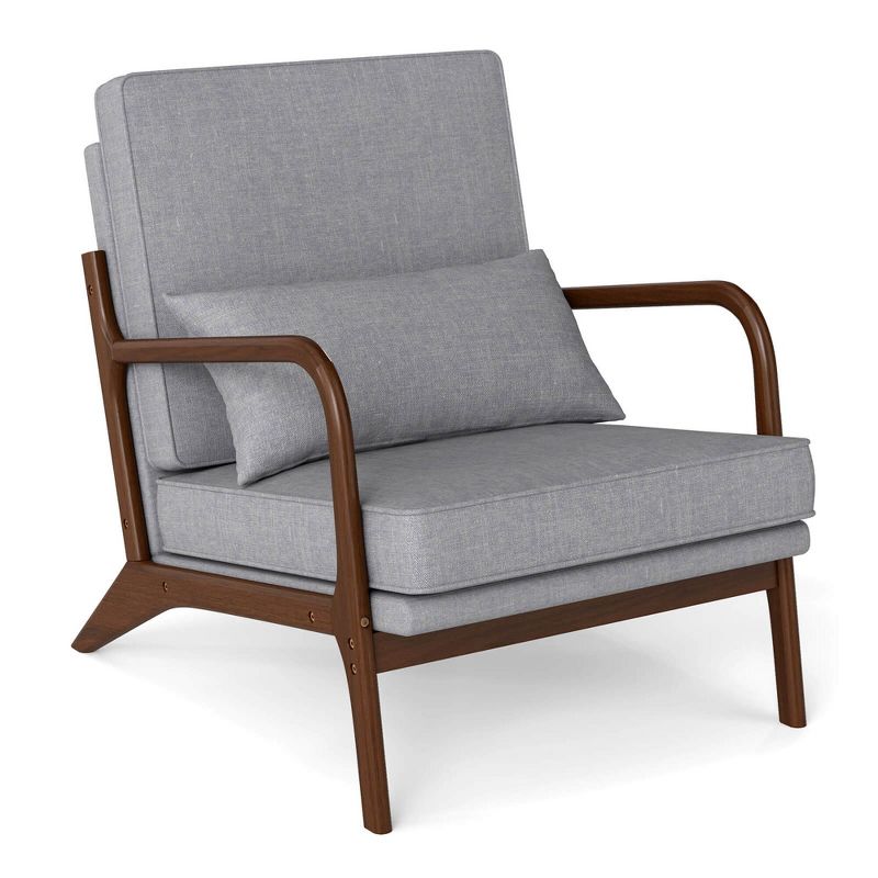 Costway 1 PCS Modern Accent Chair Upholstered Leisure Armchair with Rubber Wood Armrests & Legs