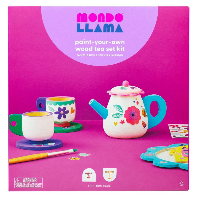 Paint-Your-Own Wood Tea Set Kit - Mondo Llama™: Custom Tea Sets for 4 Year Olds, Includes Paint & Stickers
