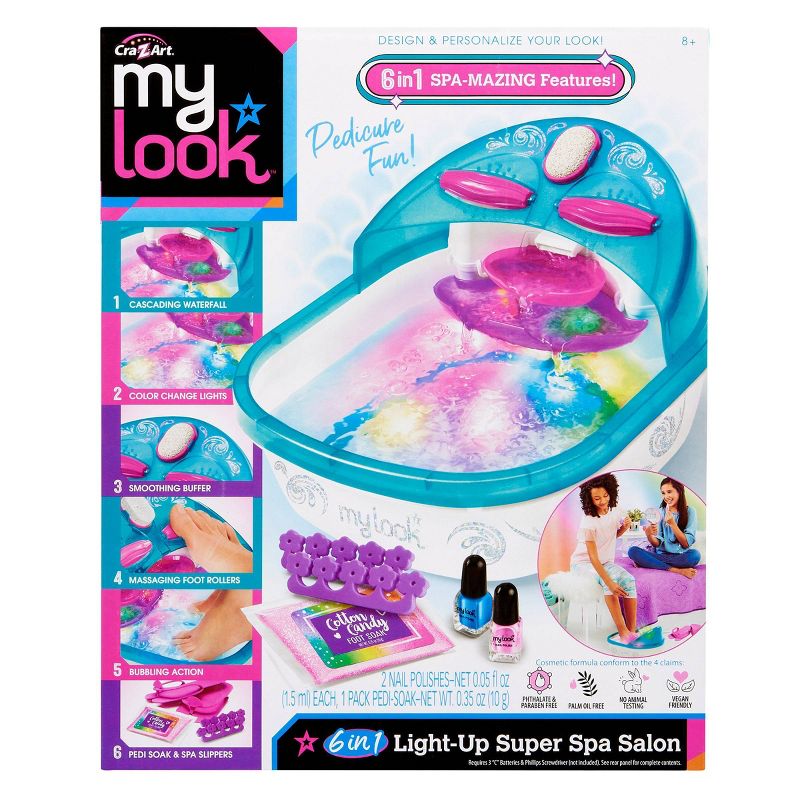 MY LOOK 6-in-1 Light-Up Super Spa Salon Activity Kit: Creative Thinking Craft Set for Kids with Stickers & Nail Polish
