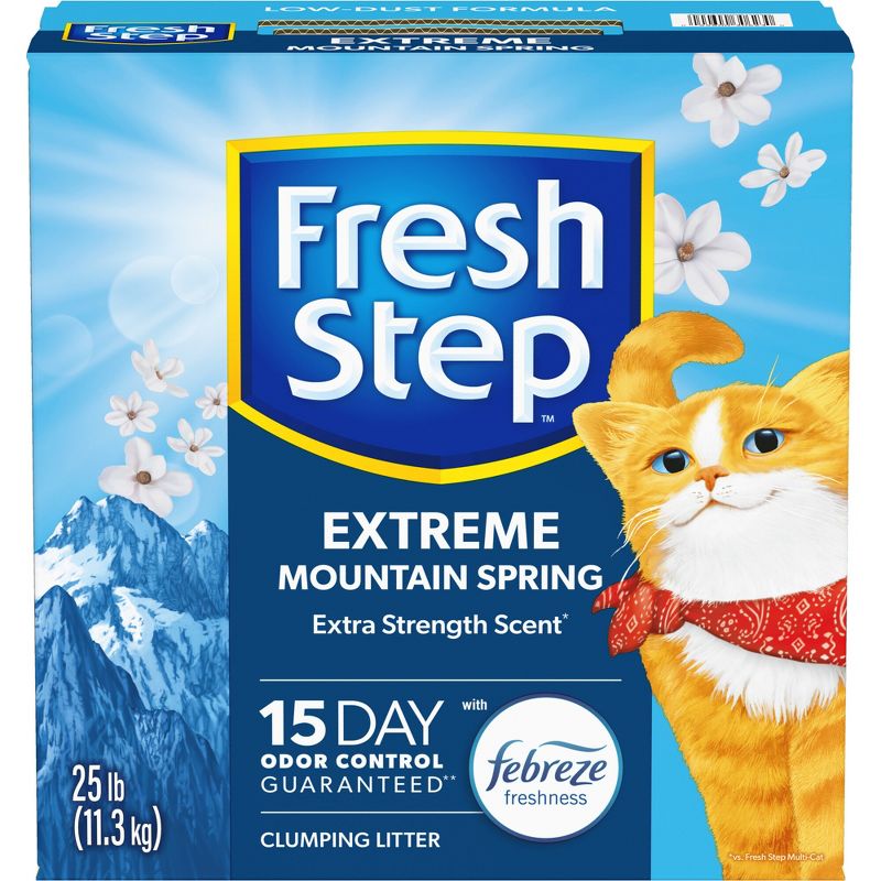 Fresh Step Extreme Scented Litter with the Power of Febreze Clumping Kitty & Cat Litter - Mountain Spring - 25lb