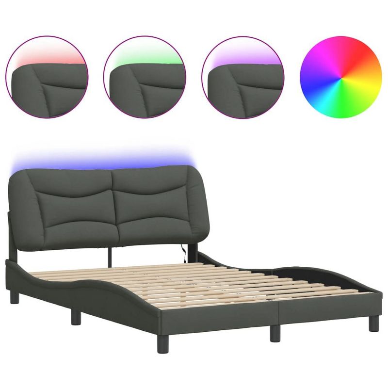 vidaXL Bed Frame with LED Lights Base Curved Platform Bedroom Furniture Fabric - Dark Gray Full