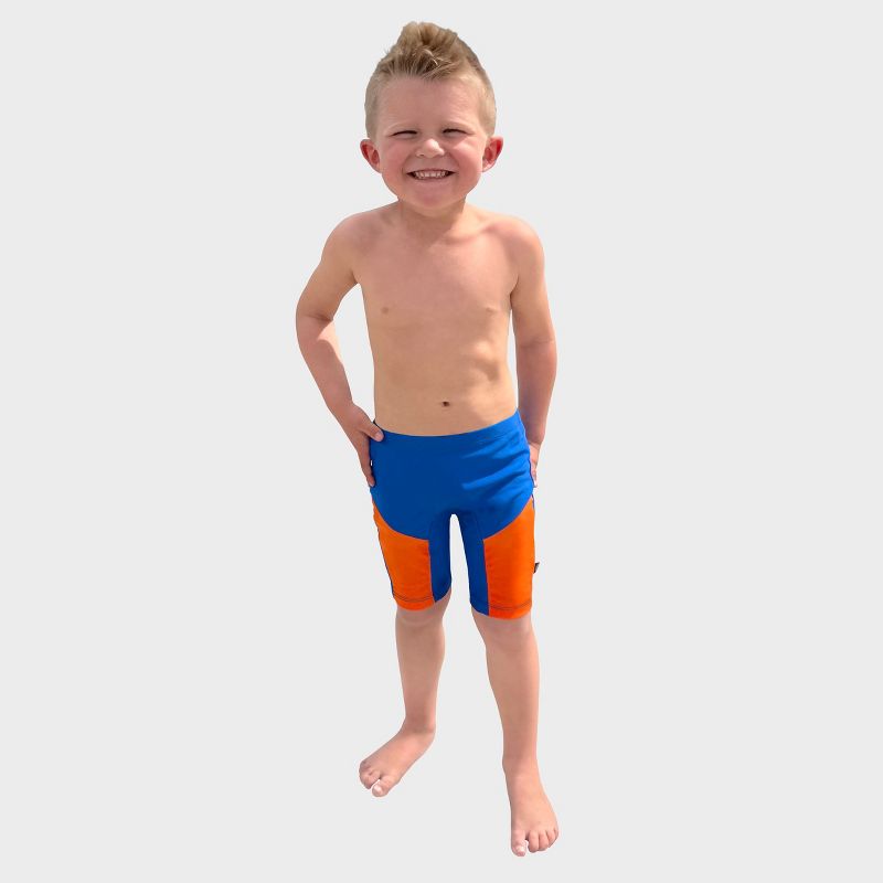 City Threads Swim Jammer - Color Block - UPF 50+ - USA-Made, Royal Blue w/ Orange Trim, 18-24M