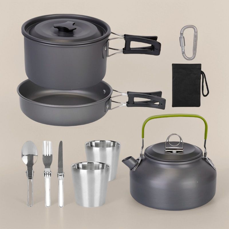 SEVOBAL Outdoor Grills, Griddles and Smokers Compact Camp Kitchen Set, Essential Outdoor Cookware for Family Backpackers, Black, 7.48"*7.48"*5.12"